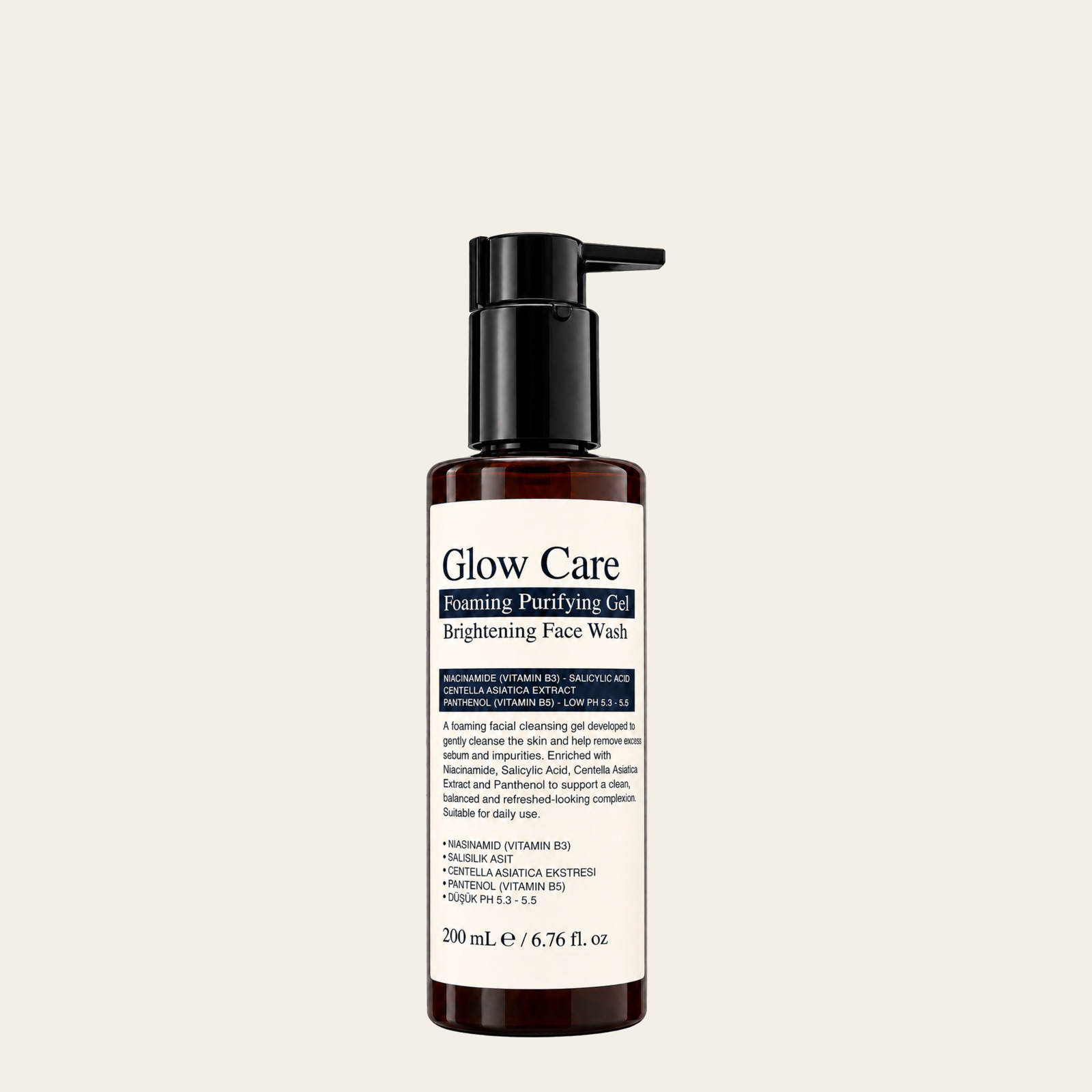 Glow Care Foaming Purifying Gel, 200 millilitre amber bottle