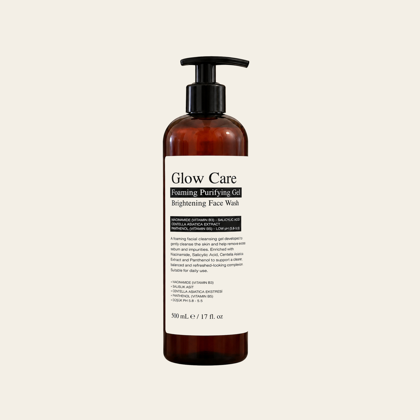 Glow Care Foaming Purifying Gel, 500 millilitre amber bottle
